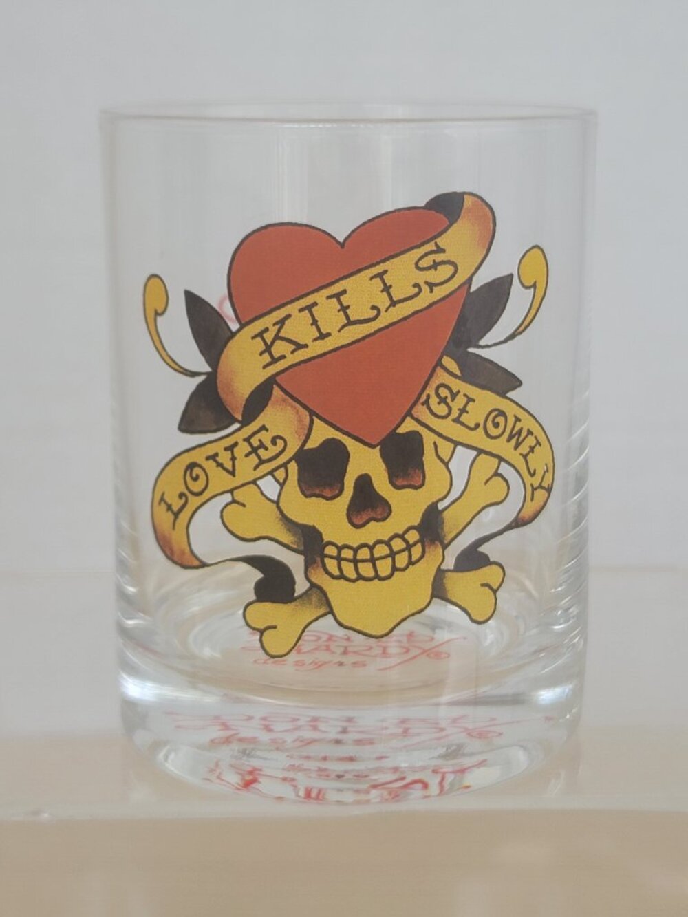 Don Ed Hardy Love Kills Slowly Double Old Fashion Rock Low Ball Drinking Glass
